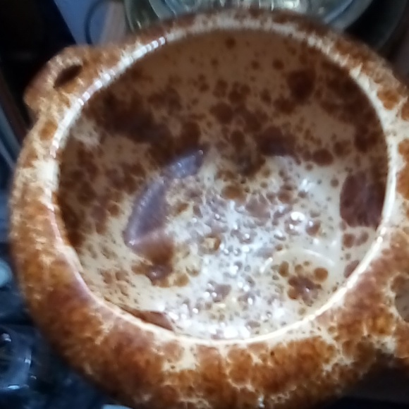 Antique ceramic pottery glazed bowl with hole on each side. - Picture 4 of 5